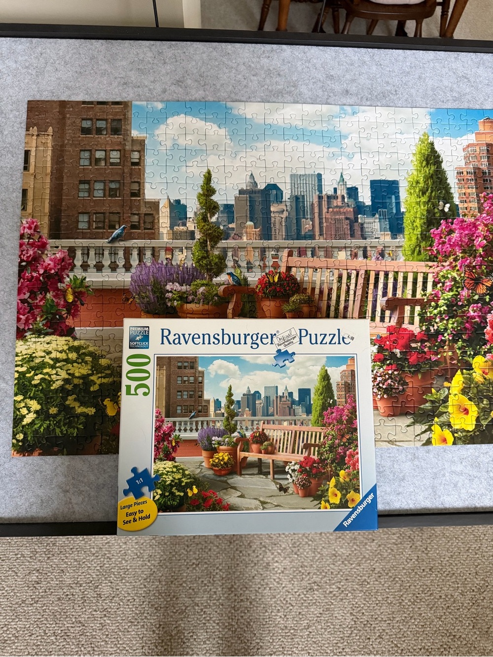 Ravensburger Rooftop Garden Puzzle - Blue, Green, Pink, Yellow